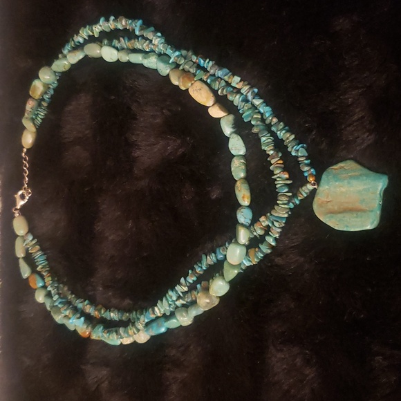 JTV Jewelry - Turquoise  Kingman 18"  Beaded, 3 strand Necklace, w/ 1-1/2" chain